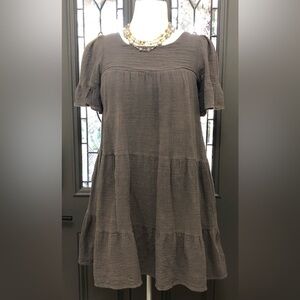 Olivaceous Ruffle Short Sleeve Textured Tiered Dress